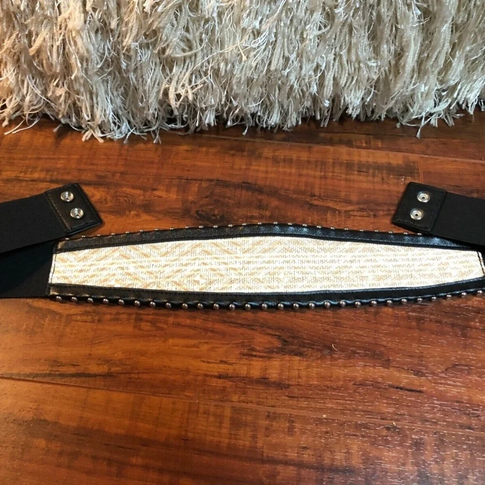 Ivory Woven Black Silver Studded BoHo Hippy Belt